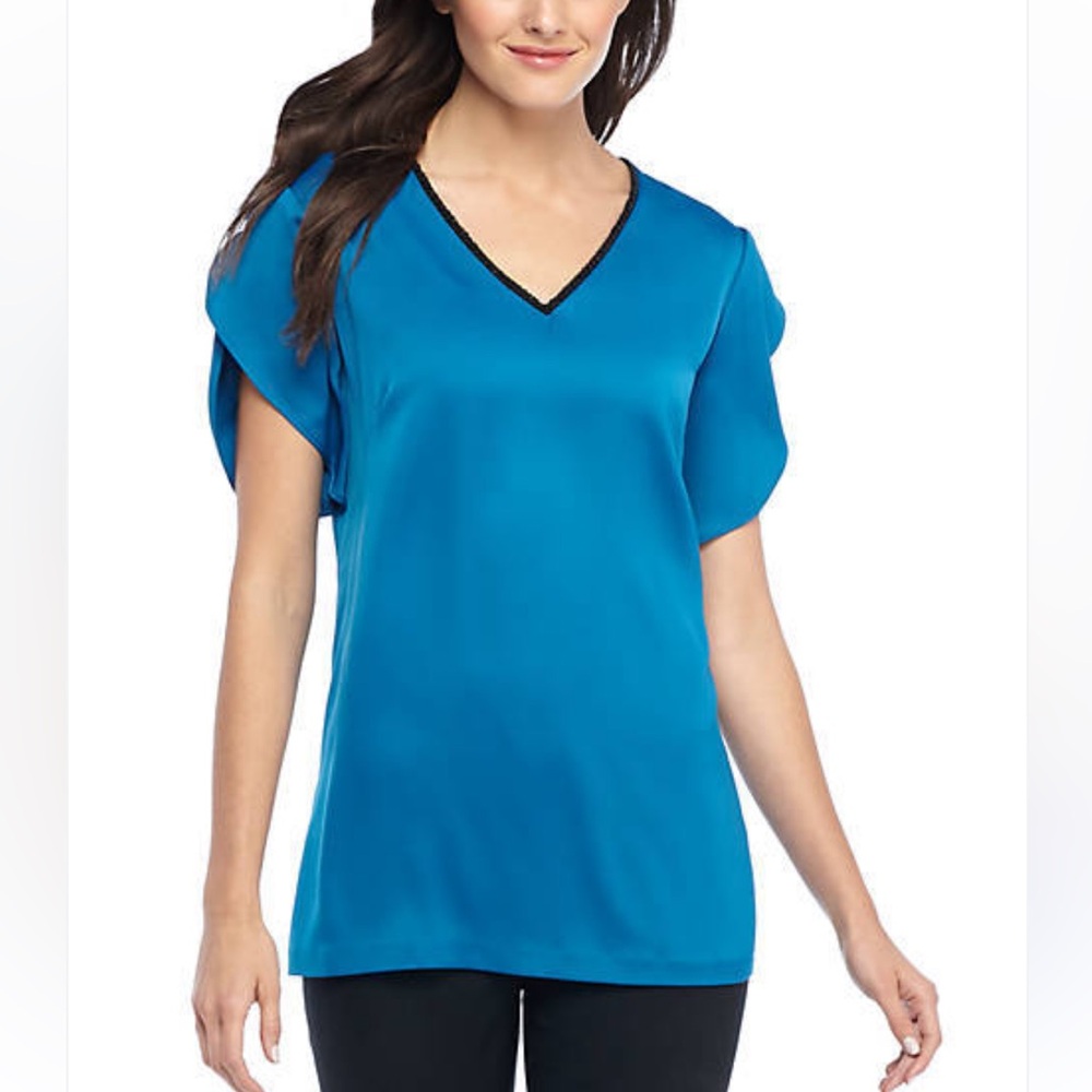 The Limited blue Tulip Sleeve Beaded Top Sz L NWT